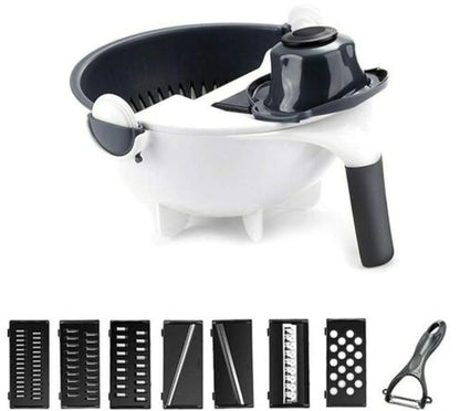 9-in-1 Vegetable Cutter with Drain Basket & 7 Blades | Multifunctional Vegetable Slicer, Chopper & Grater