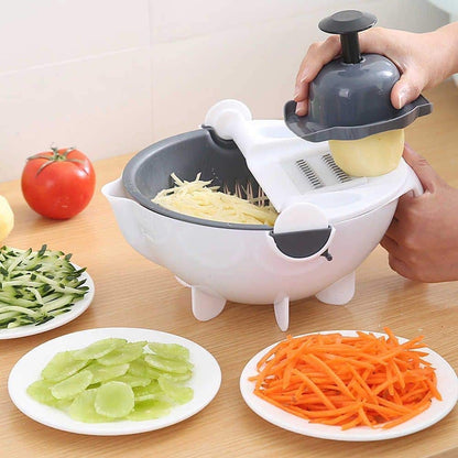 9-in-1 Vegetable Cutter with Drain Basket & 7 Blades | Multifunctional Vegetable Slicer, Chopper & Grater
