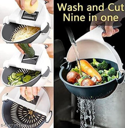 9-in-1 Vegetable Cutter with Drain Basket & 7 Blades | Multifunctional Vegetable Slicer, Chopper & Grater