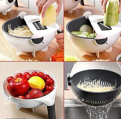 9-in-1 Vegetable Cutter with Drain Basket & 7 Blades | Multifunctional Vegetable Slicer, Chopper & Grater
