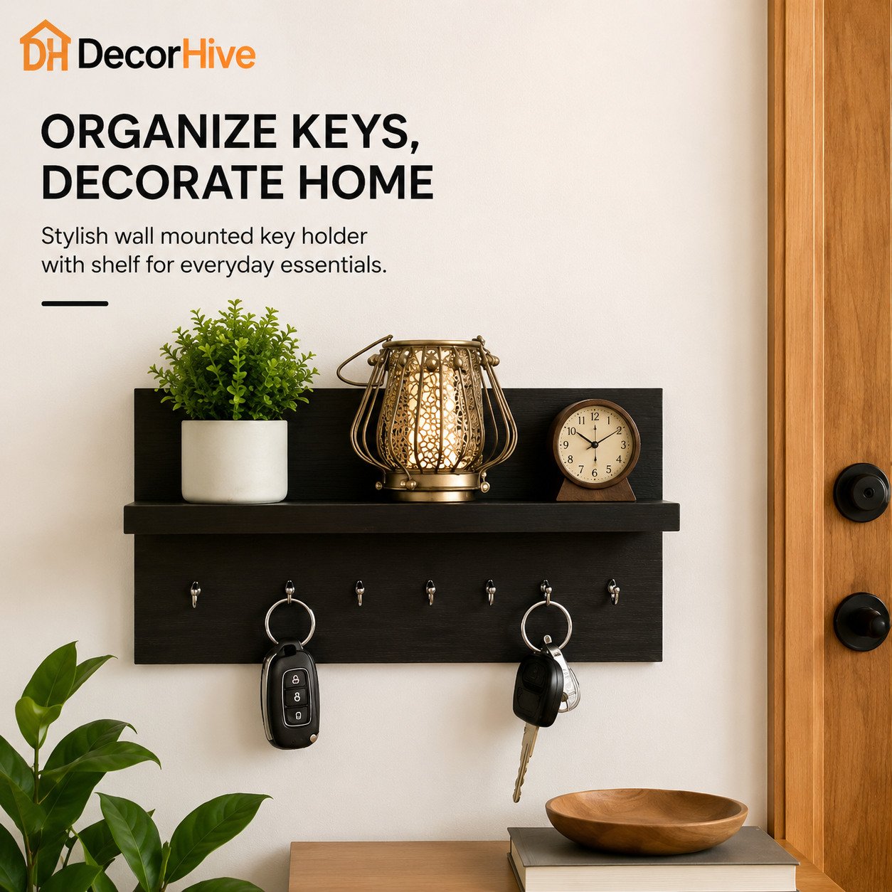 Wooden Key Holder for Wall | 7 Hooks | Modern Home Decor
