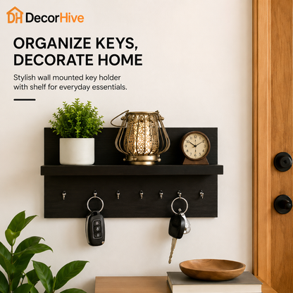 Wooden Key Holder for Wall | 7 Hooks | Modern Home Decor