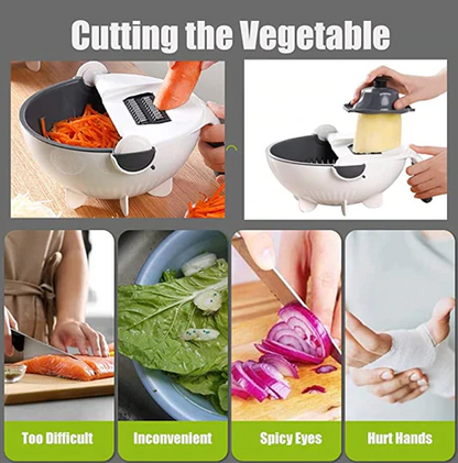 9-in-1 Vegetable Cutter with Drain Basket & 7 Blades | Multifunctional Vegetable Slicer, Chopper & Grater